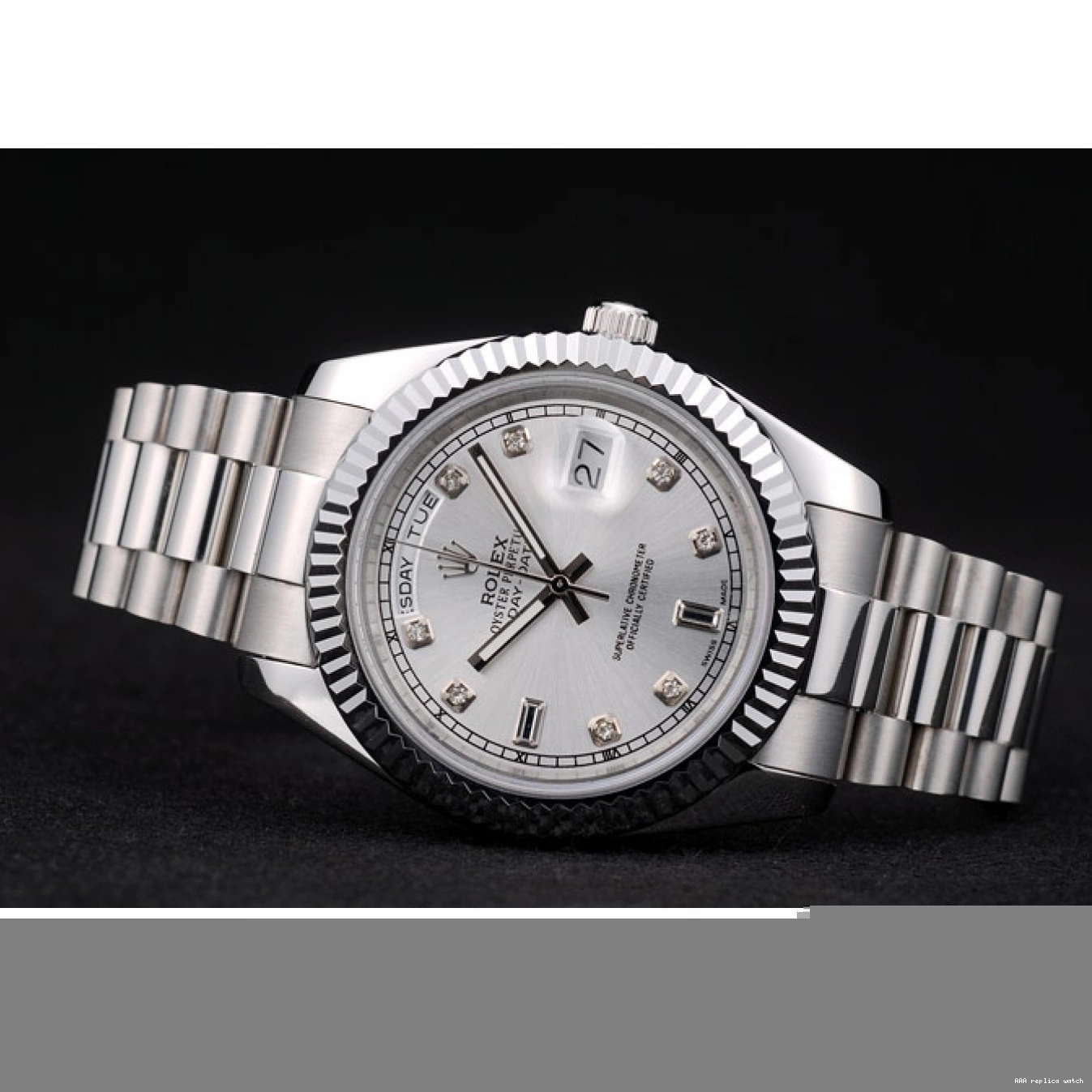 Rolex aaa copy Swiss Silver Ribbed Steel Rolex DayDate Stainless Bezel Dial 41995 0503